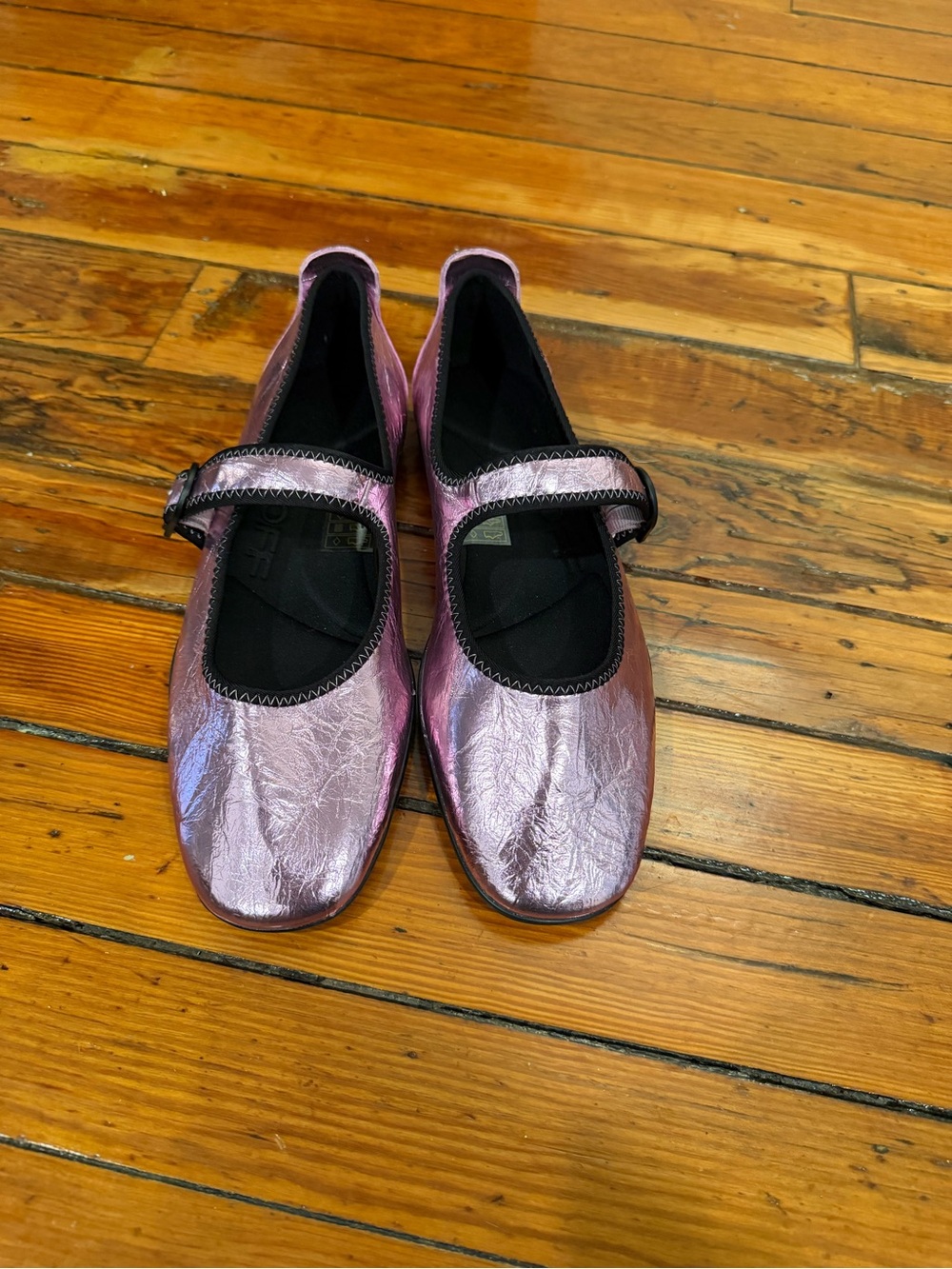 Metallic Pink Mary Jane Flats with Adjustable Strap